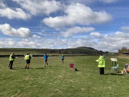 Walkers approaching halfway refreshment checkpoint